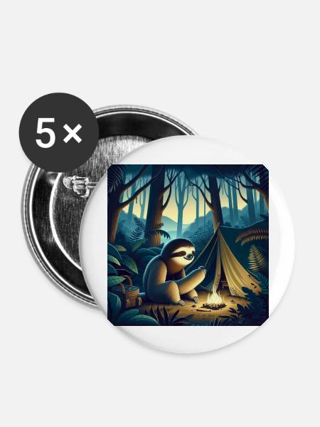 Faultier Wanderer Camping - Buttons groß 56 mm (5er Pack) - Weiß