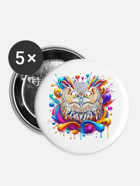 Coole Eule mit bunten Farbklecksen - Buttons groß 56 mm (5er Pack) - Weiß