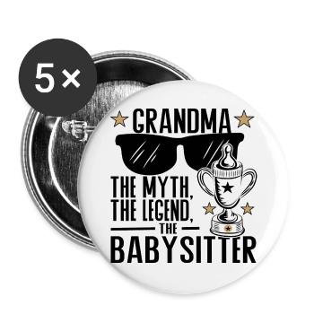 Grand-mère – Le mythe, la légende, la baby-sitter - Lot de 5 grands badges (56 mm) - blanc - Devant