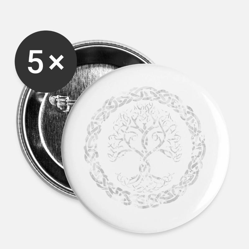 Yggdrasil Baum des Lebens - Buttons groß 56 mm (5er Pack) - Weiß