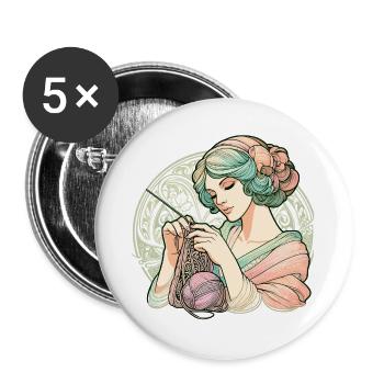 Knitting Woman Art Nouveau Gift - Buttons large 2.2''/56 mm (5-pack) - white - Front