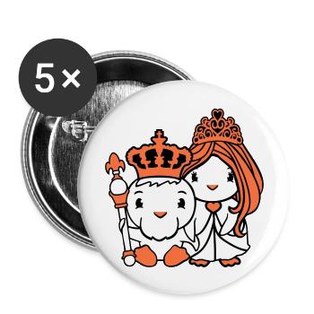 2 Canards Roi Reine Prince Princesse Couple Couronne - Lot de 5 grands badges (56 mm) - blanc - Devant