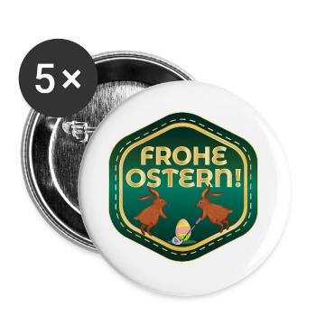 FROHE OSTERN OSTERHASE EIER GOLFSPIEL - Buttons groß 56 mm (5er Pack) - Weiß - Vorne