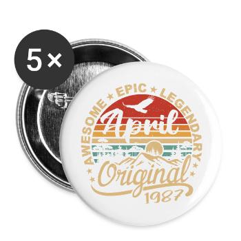 Cadeau Anniversaire avril 1987, Born in April 1987 - Lot de 5 grands badges (56 mm) - blanc - Devant
