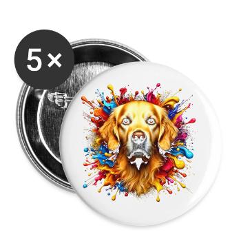 Cute Golden Retriever with colorful splashes of color - Buttons large 2.2''/56 mm (5-pack) - white - Front
