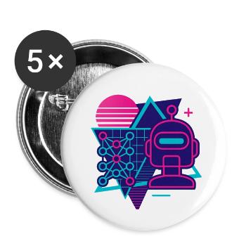 Retro-Futuristisches KI-T-Shirt-Design - Buttons groß 56 mm (5er Pack) - Weiß - Vorne