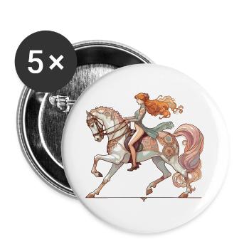 Dressurreiten Reiten Pferd edel dynamisch Geschenk - Buttons groß 56 mm (5er Pack) - Weiß - Vorne