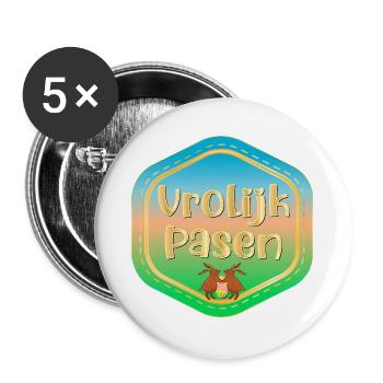 Happy Easter Easter bunnies - Buttons large 2.2''/56 mm (5-pack) - white - Front