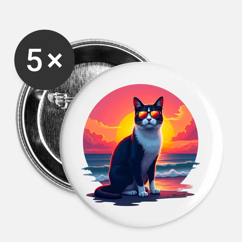 Cat on the beach - Buttons large 2.2''/56 mm (5-pack) - white