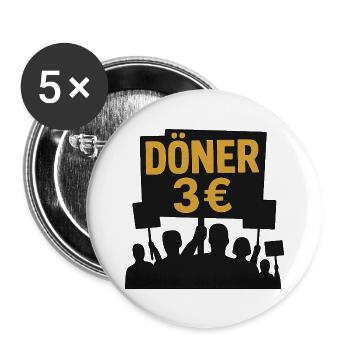 Döner 3€ - Buttons groß 56 mm (5er Pack) - Weiß - Vorne