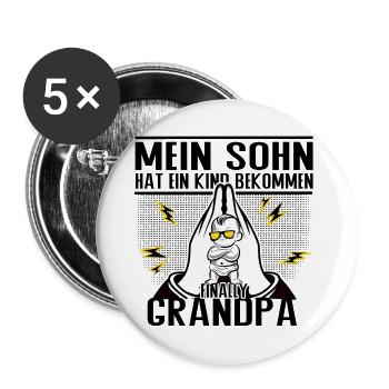 Endlich Opa – Mein Sohn hat ein Kind bekommen - Buttons groß 56 mm (5er Pack) - Weiß - Vorne