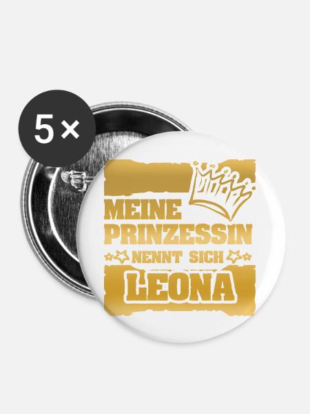 Leona als Maedchenname - Buttons groß 56 mm (5er Pack) - Weiß