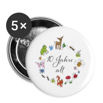 10 Jahre alt Geburtstag - Buttons groß 56 mm (5er Pack) - Weiß - Vorne