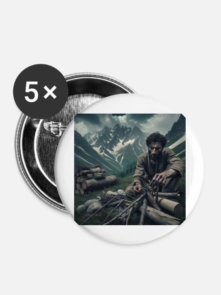Überleben in der Wildnis - Buttons groß 56 mm (5er Pack) - Weiß