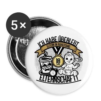 Ich habe überlebt – Eltern in Ruhestand - Buttons groß 56 mm (5er Pack) - Weiß - Vorne