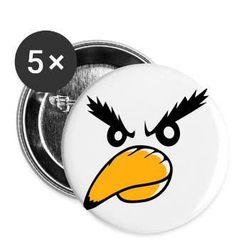 Rabe Vogel guckt böse cool lustig Comic Humor Spaß - Buttons groß 56 mm (5er Pack) - Weiß - Vorne