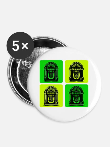 Retro Jukebox Style - Buttons groß 56 mm (5er Pack) - Weiß