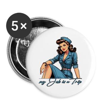Pin Up Retro Stewardess Beruf Reise Geschenk - Buttons groß 56 mm (5er Pack) - Weiß - Vorne