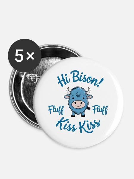 Hi Bison Fluff Fluff - Buttons groß 56 mm (5er Pack) - Weiß