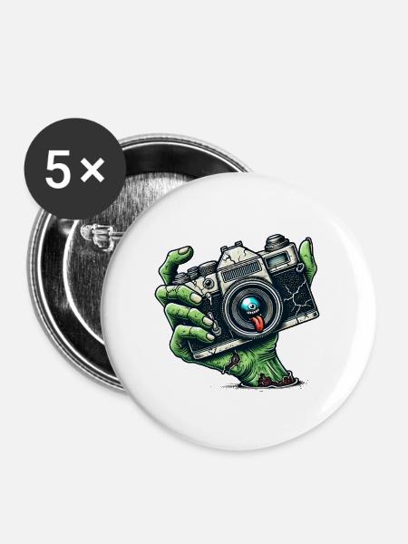 Zombie Kamera - Buttons groß 56 mm (5er Pack) - Weiß