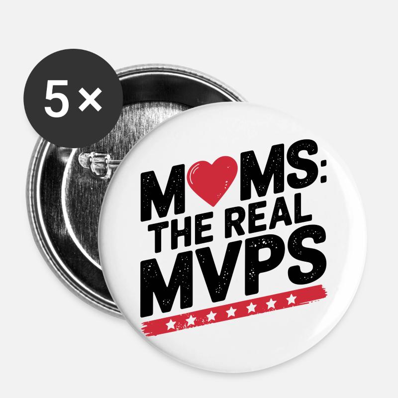 Moms: The Real MVPs - Buttons large 2.2''/56 mm (5-pack) - white