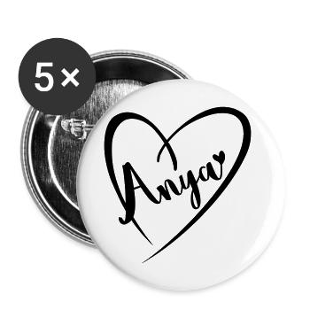 Anya surname first name in heart frame - Buttons large 2.2''/56 mm (5-pack) - white - Front