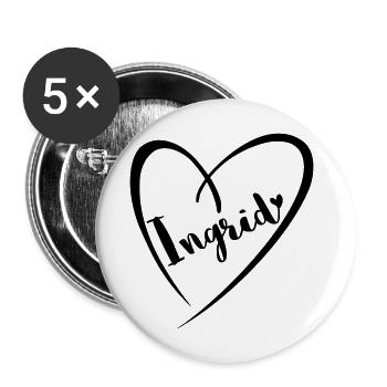 Ingrid Name Vorname im Herzrahmen - Buttons groß 56 mm (5er Pack) - Weiß - Vorne