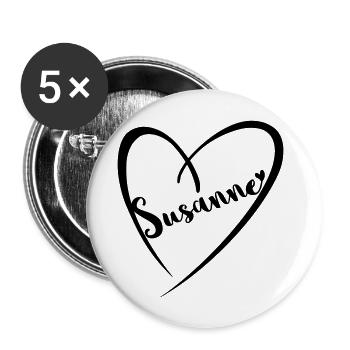Susanne Nom Prénom dans le cadre du cœur - Lot de 5 grands badges (56 mm) - blanc - Devant