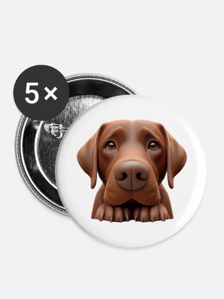 Hundekopf 2 braun - Buttons groß 56 mm (5er Pack) - Weiß