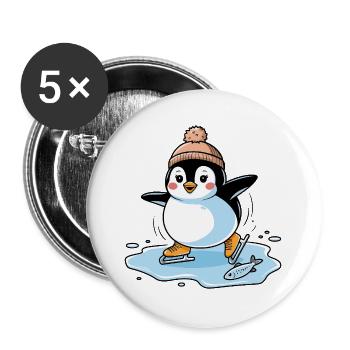 Schlittschuh-Pinguin - Buttons groß 56 mm (5er Pack) - Weiß - Vorne