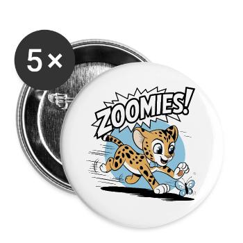 Zoomies – Guépard à la poursuite d’un papillon - Lot de 5 grands badges (56 mm) - blanc - Devant