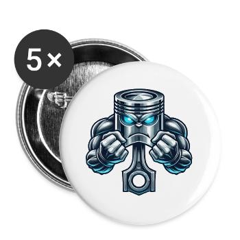 Muskel Kolben Design - Buttons groß 56 mm (5er Pack) - Weiß - Vorne