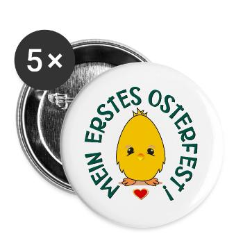 ERSTES OSTERFEST OSTERN BABY KÜKEN - Buttons groß 56 mm (5er Pack) - Weiß - Vorne