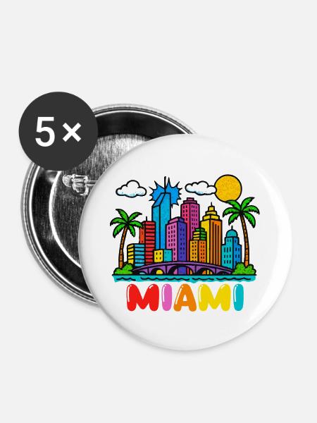 miami stadt - Buttons groß 56 mm (5er Pack) - Weiß