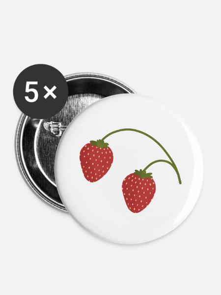 Erdbeeren - Buttons groß 56 mm (5er Pack) - Weiß