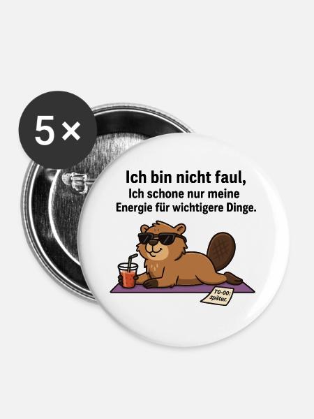 Fauler Biber im Chillmodus - Buttons groß 56 mm (5er Pack) - Weiß