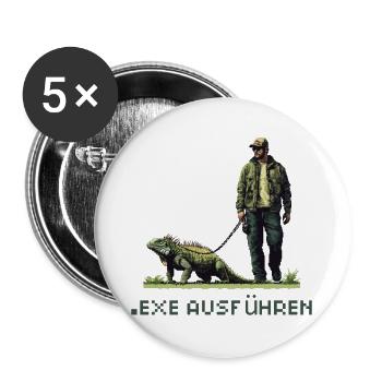EXE AUSFÜHREN Lustiges Nerd IT Pixel Echse Design - Buttons groß 56 mm (5er Pack) - Weiß - Vorne