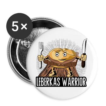 Leberkas Warrior – Deftiger Food Humor - Buttons groß 56 mm (5er Pack) - Weiß - Vorne