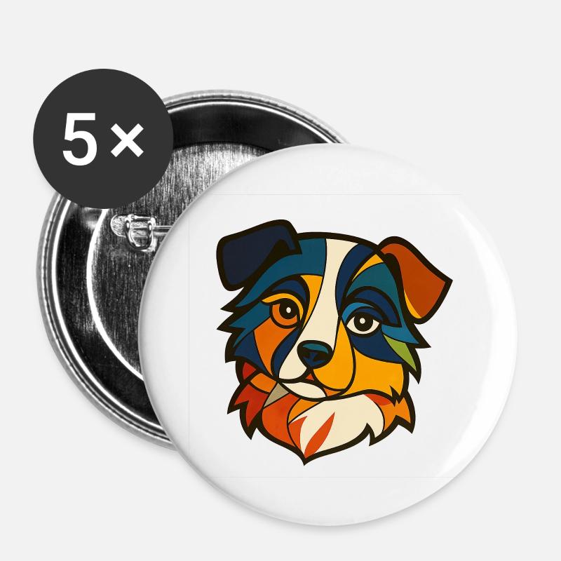 Hund - Buttons groß 56 mm (5er Pack) - Weiß
