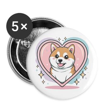 Kawaii Anime – Süßes Manga Design Teddy Katze Hund - Buttons groß 56 mm (5er Pack) - Weiß - Vorne