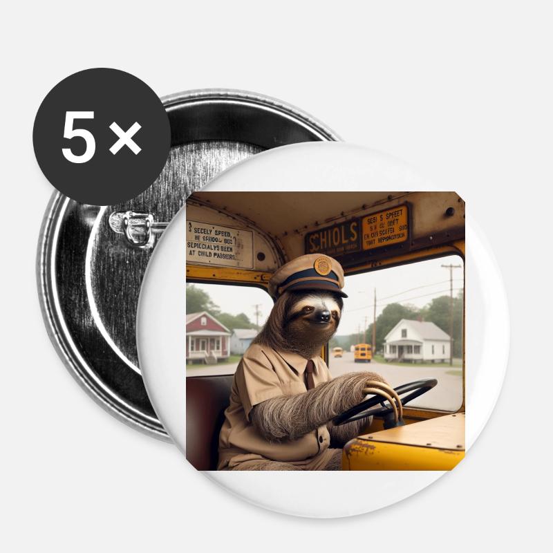 Sloth school bus tramp - Buttons large 2.2''/56 mm (5-pack) - white