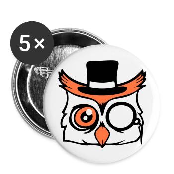 Sir Owl Top Hat Monocle Glasses Rich Mr. - Buttons large 2.2''/56 mm (5-pack) - white - Front