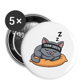 Team Sieste – Le Chat Roi de la Détente - Lot de 5 grands badges (56 mm) - blanc - Devant