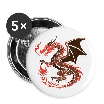 Red Dragon - Fantasy Art - Buttons large 2.2''/56 mm (5-pack) - white - Front