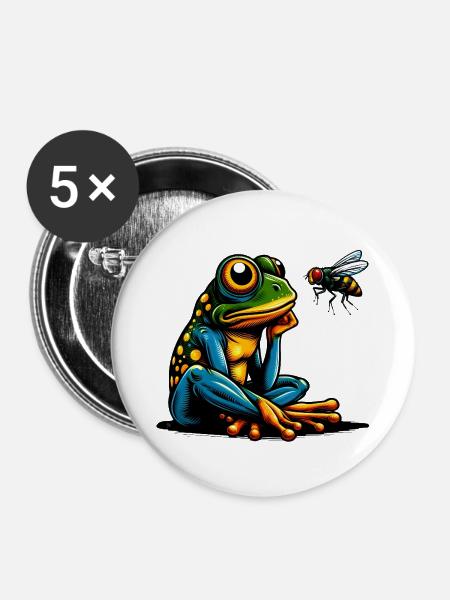 Frosch und Fliege 1 - Buttons groß 56 mm (5er Pack) - Weiß