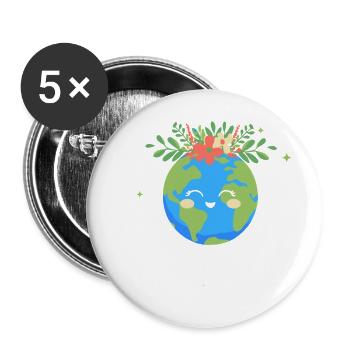 Smiling Floral EARTH DAY - Buttons large 2.2''/56 mm (5-pack) - white - Front