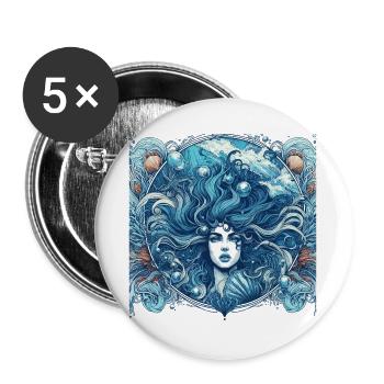 Sirène Sirène Cheveux Bleus Art Nouveau Cadeau - Lot de 5 grands badges (56 mm) - blanc - Devant