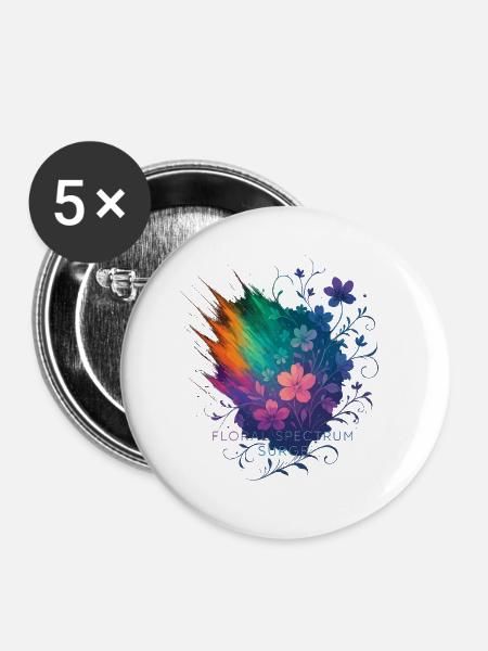 Farbspektrum-Blüte - Buttons groß 56 mm (5er Pack) - Weiß