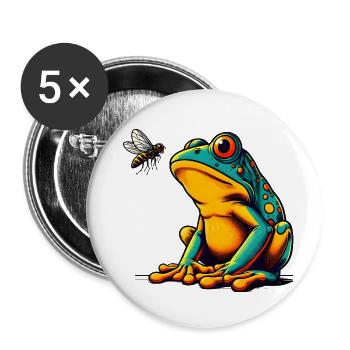 Der Frosch und die Fliege - Buttons groß 56 mm (5er Pack) - Weiß - Vorne