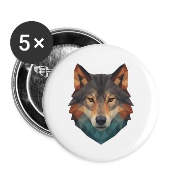 Tête de loup géométrique - Lot de 5 grands badges (56 mm) - blanc - Devant